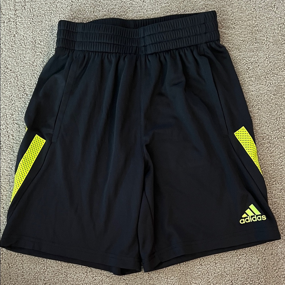 Adidas Boy’s Athletic Shorts in Black with Neon Yellow Details